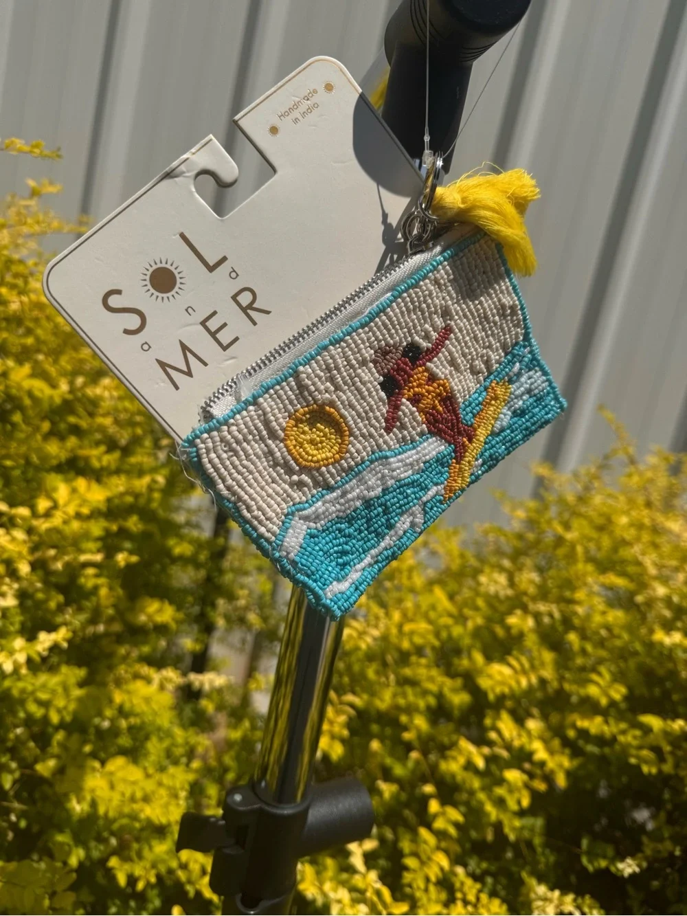 NWT Sol & Mer Handmade Beaded Surfer Girl Coin Purse Keychain Coastal Bag Charm